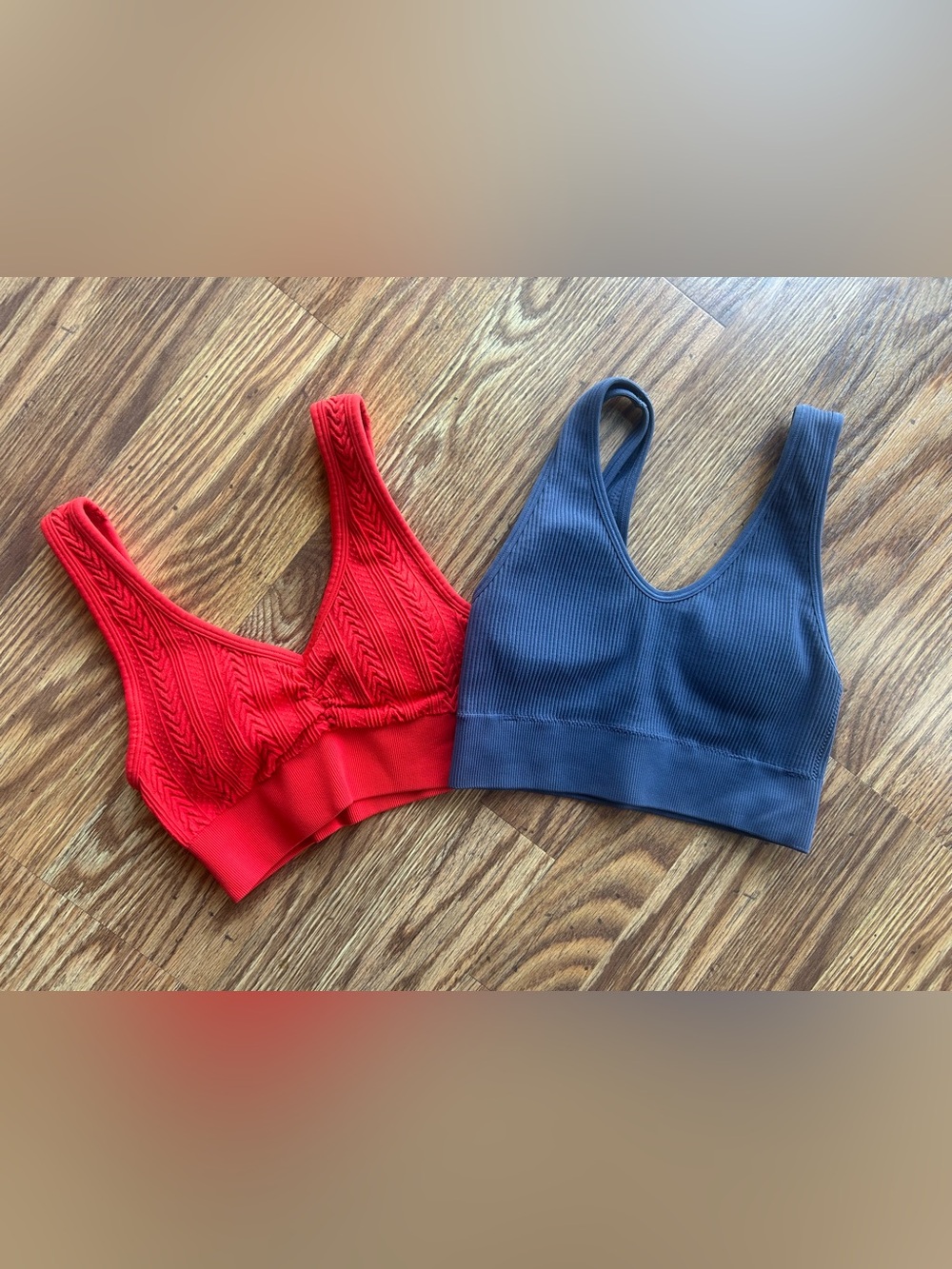 2 Aerie Ribbed & Textured Bralette Duo - Red and Charcoal
